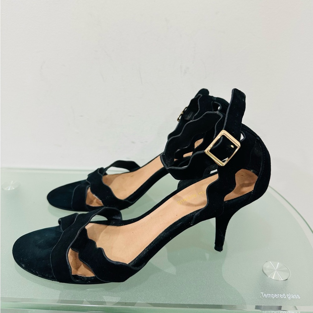 Saks Fifth Avenue Black‎ Suede Sandals/Heels, Ankle Strap, SIZE 8